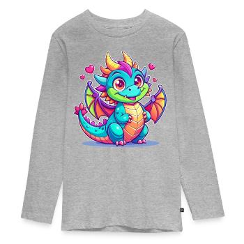 Farbenfroher Drache - Teenager Premium Bio Langarmshirt - Grau meliert - Vorne