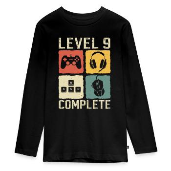 9. Geburtstag Level 9 Complete Gamer 9 Jahre - Teenager Premium Bio Langarmshirt - Schwarz - Vorne - AI Model Kid Female (0cm)