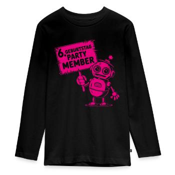 Ich bin sechs Jahre 6. Geburtstag Roboter - Teenager Premium Bio Langarmshirt - Schwarz - Vorne - AI Model Kid Female (0cm)