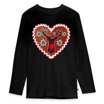 01 Lebkuchenherz Hirsch Edelweiss Enzian Hirschkop - Teenager Premium Bio Langarmshirt - Schwarz - Vorne - AI Model Kid Female (0cm)