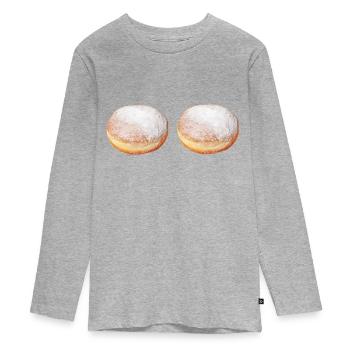 Krapfen Brüste - Lustiges Faschingskostüm Berliner - Teenager Premium Bio Langarmshirt - Grau meliert - Vorne