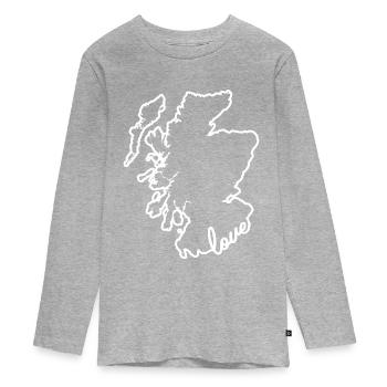 Schottland Schotte Love - Teenager Premium Bio Langarmshirt - Grau meliert - Vorne