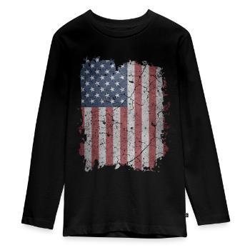 USA Amerika Flagge - Teenager Premium Bio Langarmshirt - Schwarz - Vorne - AI Model Kid Female (0cm)
