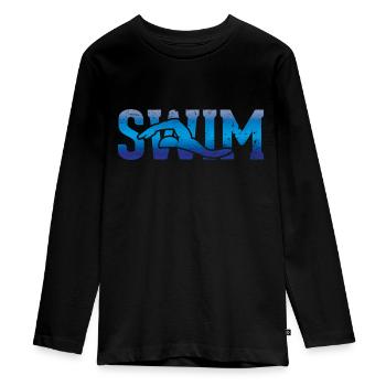 Outline of a swimmer - swimming - Teenager Premium Organic Long Sleeve Shirt - black - Front - AI Model Kid Female (0cm)