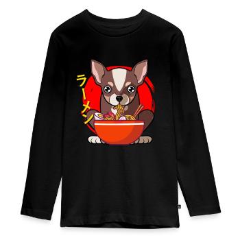 Chihuahua Japanese Ramen Dog Ramen - Teenager Premium Organic Long Sleeve Shirt - black - Front - AI Model Kid Female (0cm)