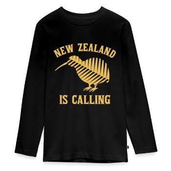 New Zealand For Holidaymakers Farn Kiwi - Teenager Premium Organic Long Sleeve Shirt - black - Front - AI Model Kid Female (0cm)