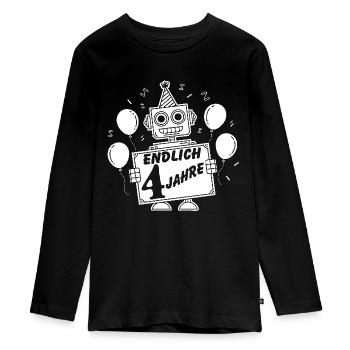 Ich bin vier Jahre 4. Geburtstag Roboter - Teenager Premium Bio Langarmshirt - Schwarz - Vorne - AI Model Kid Female (0cm)