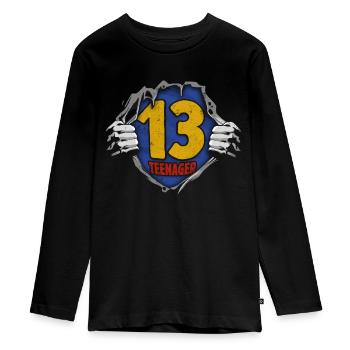 Teen Superhero 13th Birthday Gift - Teenager Premium Organic Long Sleeve Shirt - black - Front - AI Model Kid Female (0cm)