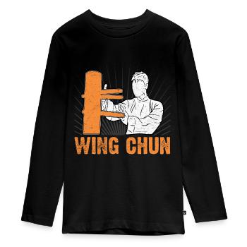 Wing Chun - Teenager Premium Organic Long Sleeve Shirt - black - Front - AI Model Kid Female (0cm)