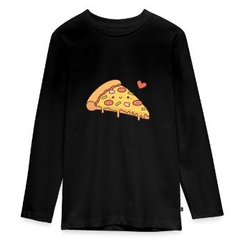 Pizza mignonne et griffonnage de coeur - T-shirt manches longues Premium Ado - noir - Devant - AI Model Kid Female (0cm)