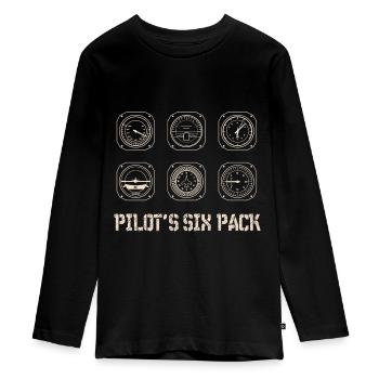 Pilote avion volant six pack avion aviation - T-shirt manches longues Premium Ado - noir - Devant - AI Model Kid Female (0cm)