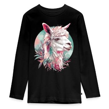 Alpaga Lama Nature animale Zoo Andes Inca Art coloré - T-shirt manches longues Premium Ado - noir - Devant - AI Model Kid Female (0cm)