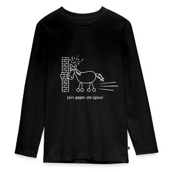 lustiges Pferd, färt, fährt gegen die Wand, Pferd - Teenager Premium Bio Langarmshirt - Schwarz - Vorne - AI Model Kid Female (0cm)