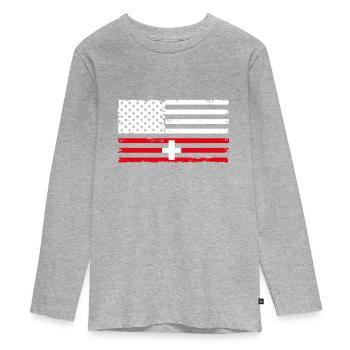 Suisse Amérique - T-shirt manches longues Premium Ado - gris chiné - Devant