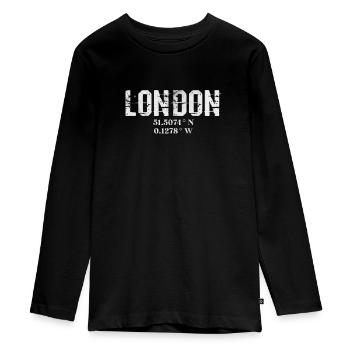 London - Teenager Premium Bio Langarmshirt - Schwarz - Vorne - AI Model Kid Female (0cm)