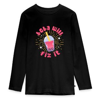 Bubble Tea - Teenager Premium Organic Long Sleeve Shirt - black - Front - AI Model Kid Female (0cm)
