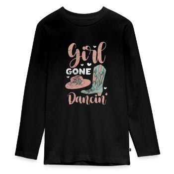 Line Dance - Teenager Premium Organic Long Sleeve Shirt - black - Front - AI Model Kid Female (0cm)