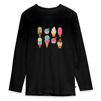 Eiscreme - Teenager Premium Bio Langarmshirt - Schwarz - Vorne - AI Model Kid Female (0cm)