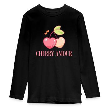 Cherry Cherry Tree Cherry Blossom Fruit Gift - Teenager Premium Organic Long Sleeve Shirt - black - Front - AI Model Kid Female (0cm)