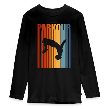 Parkour Parkur Parcur Sport Gift - Teenager Premium Organic Long Sleeve Shirt - black - Front - AI Model Kid Female (0cm)