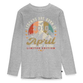 Avril 2010 Millésime Born Vintage Anniversaire - T-shirt manches longues Premium Ado - gris chiné - Devant