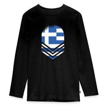 Griechenland Flagge Hellas Athen Griechische Fahne - Teenager Premium Bio Langarmshirt - Schwarz - Vorne - AI Model Kid Female (0cm)