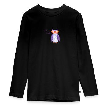 Eule mit Brille - Teenager Premium Bio Langarmshirt - Schwarz - Vorne - AI Model Kid Female (0cm)