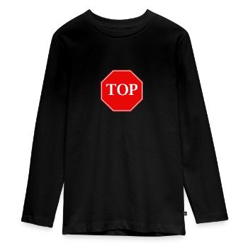 top sign - Teenager Premium Organic Long Sleeve Shirt - black - Front - AI Model Kid Female (0cm)