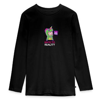 BACK TO REALITY - Teenager Premium Organic Long Sleeve Shirt - black - Front - AI Model Kid Female (0cm)