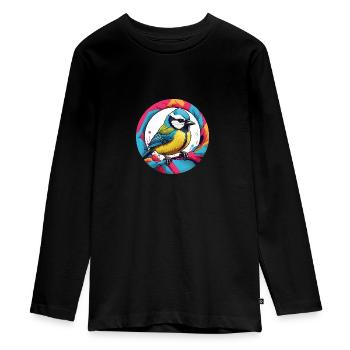 Farbenfrohes Blaumeisen Motiv - Teenager Premium Bio Langarmshirt - Schwarz - Vorne - AI Model Kid Female (0cm)