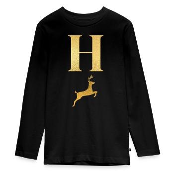 Buchstabe h goldener Hirsch - Geschenkidee - Teenager Premium Bio Langarmshirt - Schwarz - Vorne - AI Model Kid Female (0cm)
