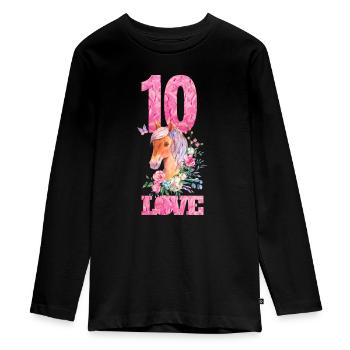 Horse girl birthday 10 years - Teenager Premium Organic Long Sleeve Shirt - black - Front - AI Model Kid Female (0cm)