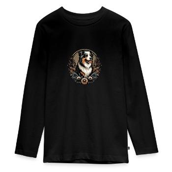 Berger australien Cottage Core Flowers noir tri - T-shirt manches longues Premium Ado - noir - Devant - AI Model Kid Female (0cm)