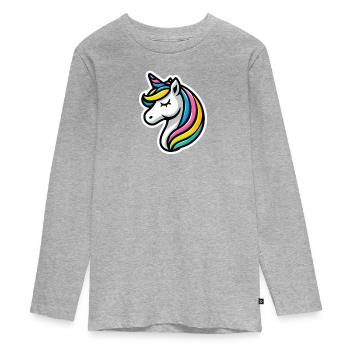 Licorne Bande Dessinée Dormir - T-shirt manches longues Premium Ado - gris chiné - Devant