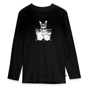 Drummer Schlagzeuger Geschenk Vintage - Teenager Premium Bio Langarmshirt - Schwarz - Vorne - AI Model Kid Female (0cm)