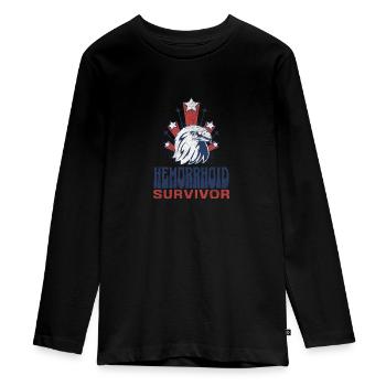 Hemorrhoid Survivor - Teenager Premium Organic Long Sleeve Shirt - black - Front - AI Model Kid Female (0cm)