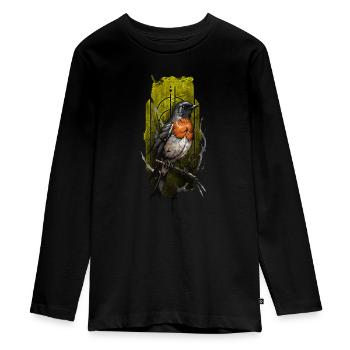 Merle d’Europe (Erithacus rubecula) - T-shirt manches longues Premium Ado - noir - Devant - AI Model Kid Female (0cm)
