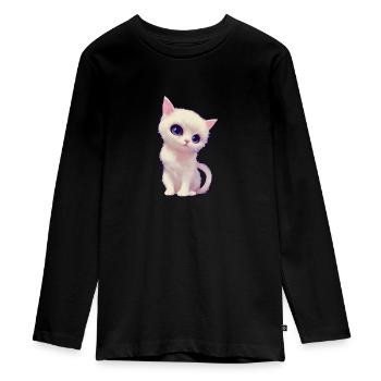 chat mignon - T-shirt manches longues Premium Ado - noir - Devant - AI Model Kid Female (0cm)
