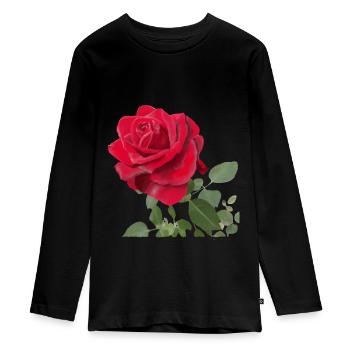 Rote Rose - Teenager Premium Bio Langarmshirt - Schwarz - Vorne - AI Model Kid Female (0cm)