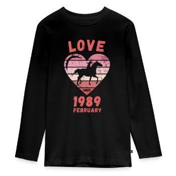 Love Horse Riding Birthday Février 1989 - T-shirt manches longues Premium Ado - noir - Devant - AI Model Kid Female (0cm)