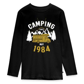 Birthday: Camping since May 1984 Motorhome - Teenager Premium Organic Long Sleeve Shirt - black - Front - AI Model Kid Female (0cm)