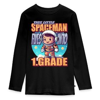 This little astronaut flies into the first - Teenager Premium Organic Long Sleeve Shirt - black - Front - AI Model Kid Female (0cm)