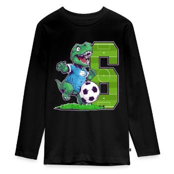 Fußball Dinosaurier - 6 Jahr Alter Junge - 6. - Teenager Premium Bio Langarmshirt - Schwarz - Vorne - AI Model Kid Female (0cm)