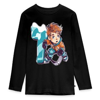Anniversaire de hockey sur glace - 7 ans Garçon - 7. - T-shirt manches longues Premium Ado - noir - Devant - AI Model Kid Female (0cm)