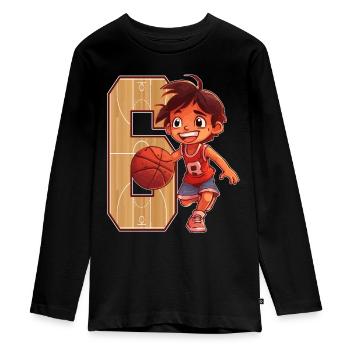 Basketball Anniversaire - 6 ans Garçon - 6. - T-shirt manches longues Premium Ado - noir - Devant - AI Model Kid Female (0cm)