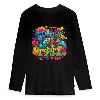 Funky Birthday: May 1982 - Psychadelic - Teenager Premium Organic Long Sleeve Shirt - black - Front - AI Model Kid Female (0cm)