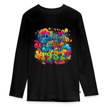 Funky Birthday: July 1982 - Psychadelic - Teenager Premium Organic Long Sleeve Shirt - black - Front - AI Model Kid Female (0cm)