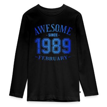 Février 1989 - Anniversaire en février Génial - T-shirt manches longues Premium Ado - noir - Devant - AI Model Kid Female (0cm)