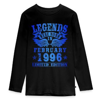 Legends were born in February 1996 Birthday - Teenager Premium Organic Long Sleeve Shirt - black - Front - AI Model Kid Female (0cm)