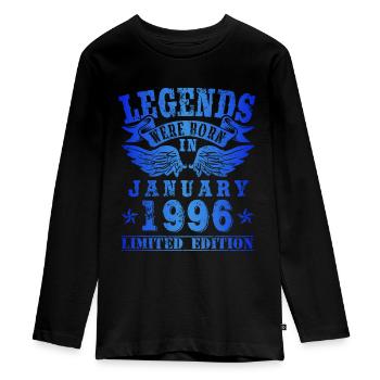 Legends were born in January 1996 Birthday - Teenager Premium Organic Long Sleeve Shirt - black - Front - AI Model Kid Female (0cm)